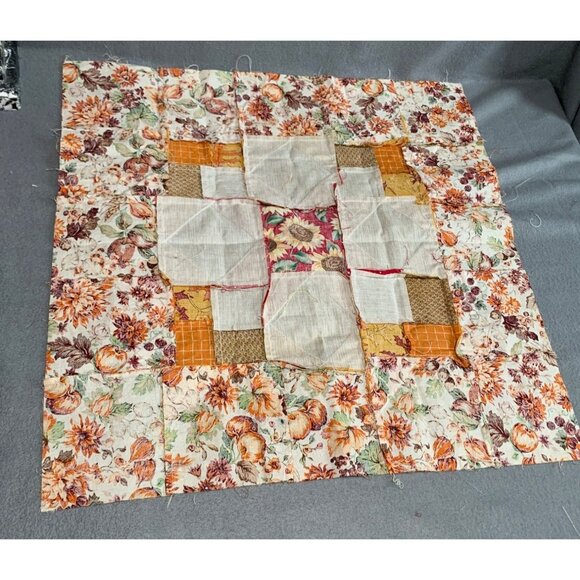 Handmade Autumn Quilt Star Block Floral & Patchwork Design 20"x20" - Picture 6 of 6